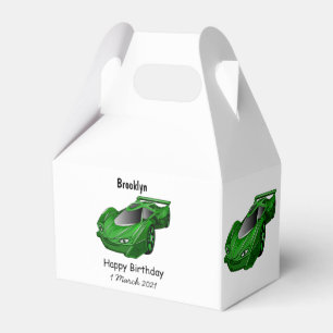 Green sports car with airfoil illustration favour box
