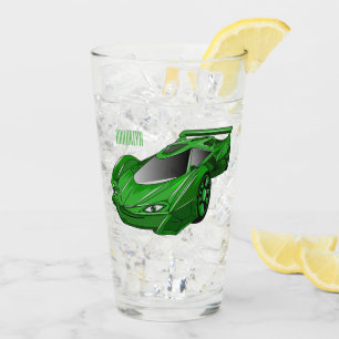 Green sports car with airfoil illustration glass