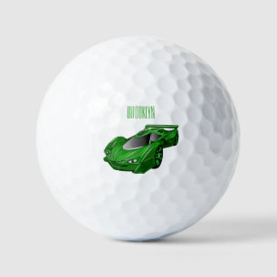 Green sports car with airfoil illustration golf balls