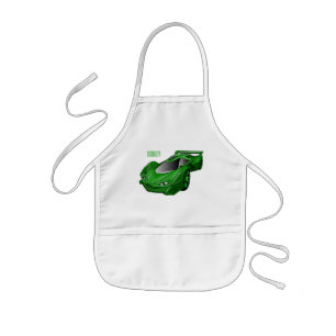 Green sports car with airfoil illustration kids apron