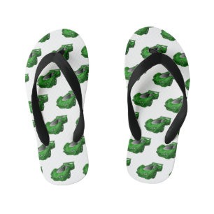 Green sports car with airfoil illustration kid's jandals