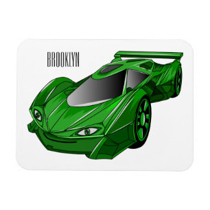 Green sports car with airfoil illustration magnet
