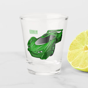 Green sports car with airfoil illustration shot glass