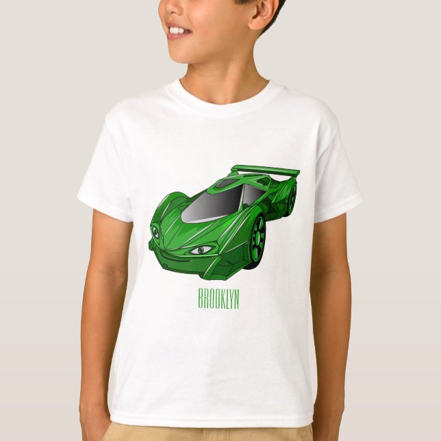Green sports car with airfoil illustration T-Shirt (Front)