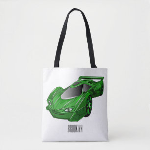 Green sports car with airfoil illustration tote bag