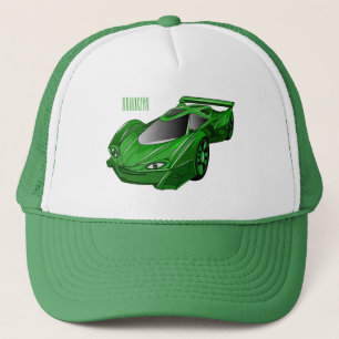 Green sports car with airfoil illustration  trucker hat