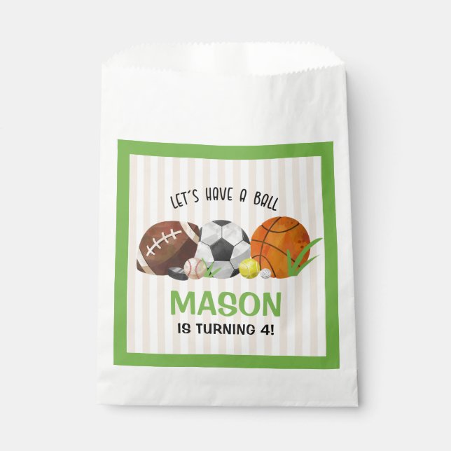 Green Sports Football Basketball Birthday Party  Favour Bags (Front)