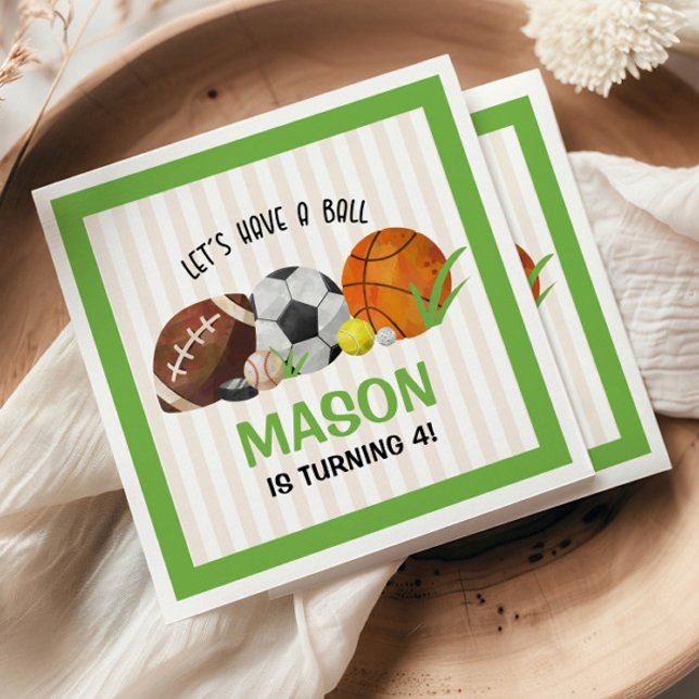 Green Sports Football Basketball Birthday Party  Napkin (Creator Uploaded)
