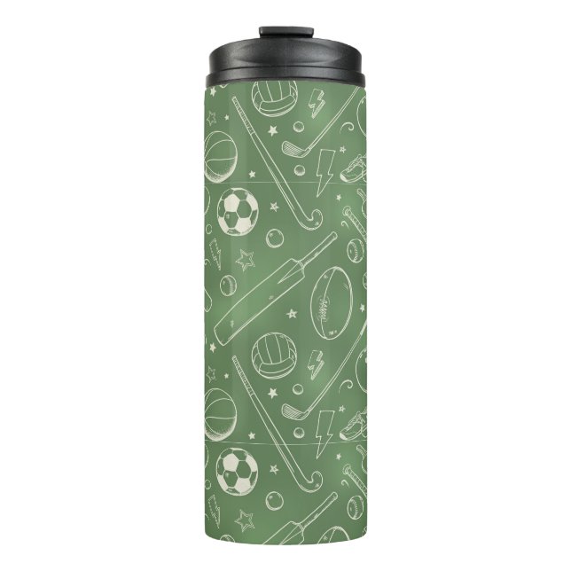 Green Sports Pattern Thermal Tumbler (Front)