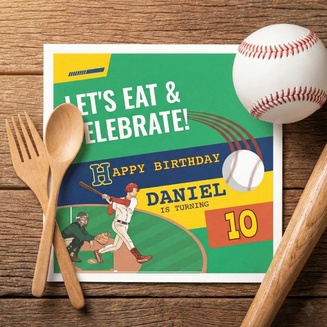 Green Sporty Baseball Batter Ball Kids Birthday Napkin (Creator Uploaded)