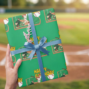Green Sporty Baseball Birthday Party Gift Wrapping Paper
