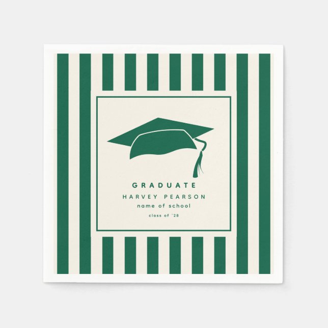 Green Sporty Stripes Custom Graduation Party Napkin (Front)