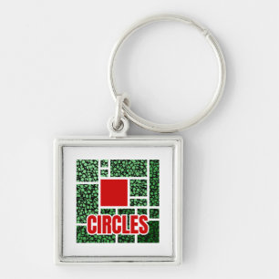 Green Spotted Abstraction with Red Accents Key Ring