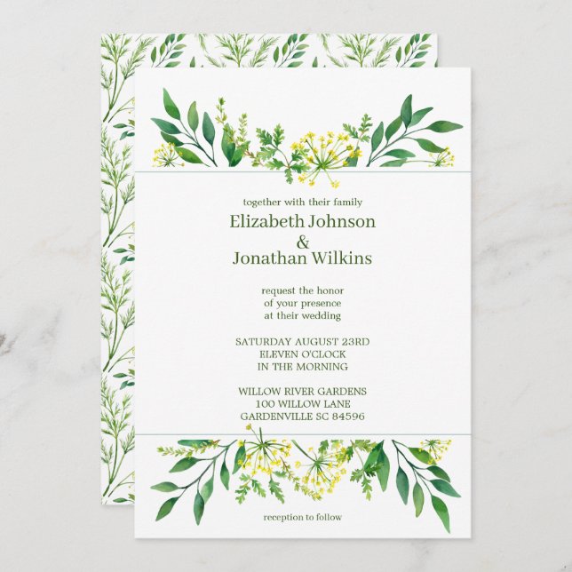 Green Spring Botanical Herbs Wedding Invitation (Front/Back)