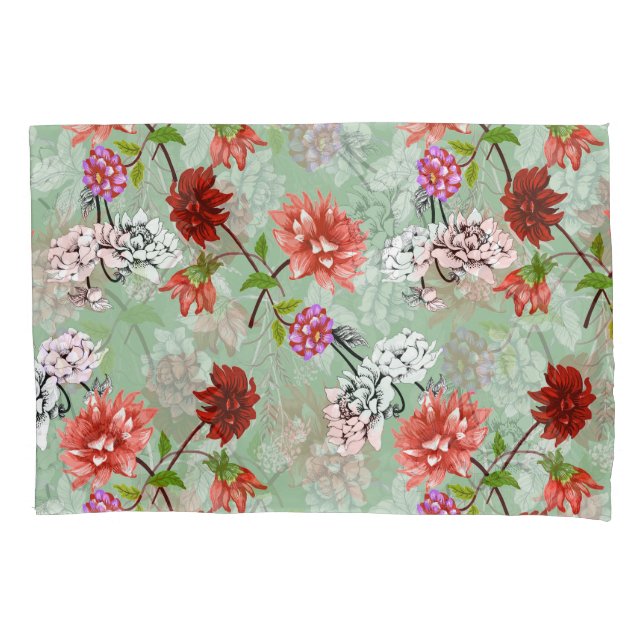 Green Spring Floral: Hand Drawn Pillowcase (Front)