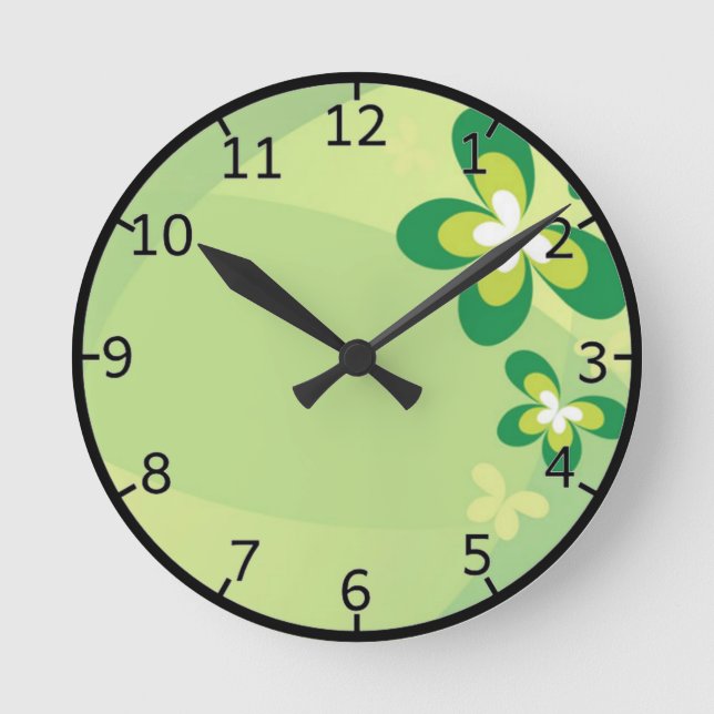 Green Spring Flower Round Clock (Front)