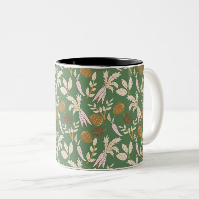 Green Spring Pattern Two-Tone Coffee Mug (Front Right)