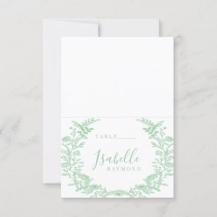 Green spring toile flower wedding place cards