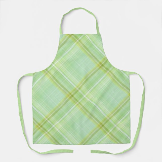 Green Sprout Pastel Green Plaid Apron (Front)