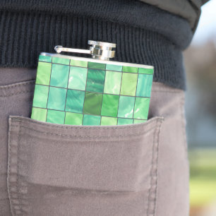 Green Square Design Hip Flask