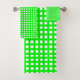 Green square mesh grid  bath towel set