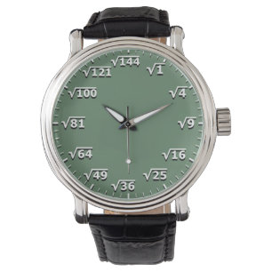 Green Square Root Clock - Mathematics Math Time Watch