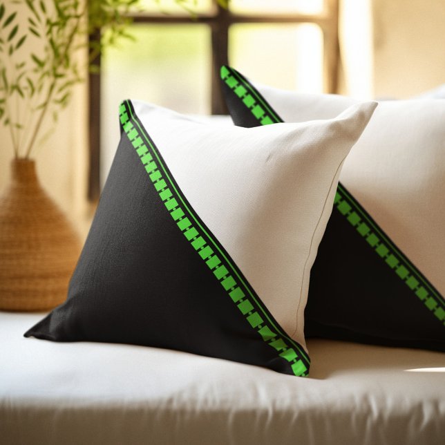 Green Squares and Circles on Black and White Cushion (Creator Uploaded)
