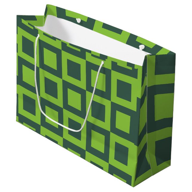 Green Squares Geometric Large Gift Bag (Front Angled)