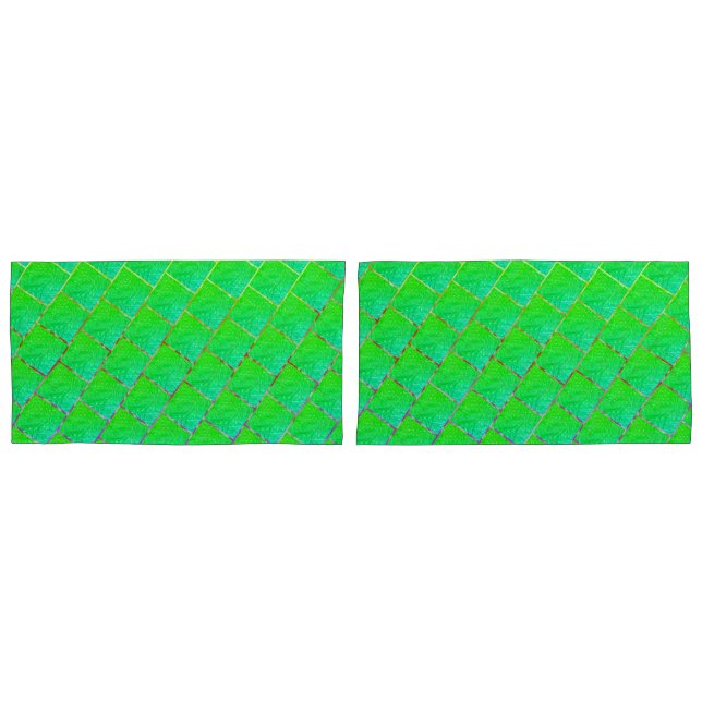 Green squares separated by lines in three colors  pillowcase (Front-Set)
