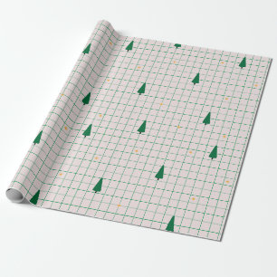 Green Squares with Christmas Trees on white Wrapping Paper