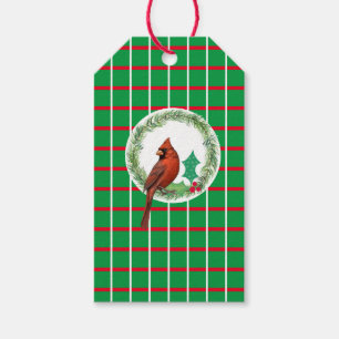 Green Squares With Red & White Lines Gift Tag