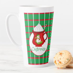 Green Squares With Red & White Lines Latte Mug