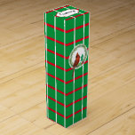 Green Squares With Red & White Lines Wine Gift Box<br><div class="desc">This wine gift box has a green background with red and white lines that form a pattern of squares. In the centre there's a white circle with an evergreen wreath and Cardinal.</div>