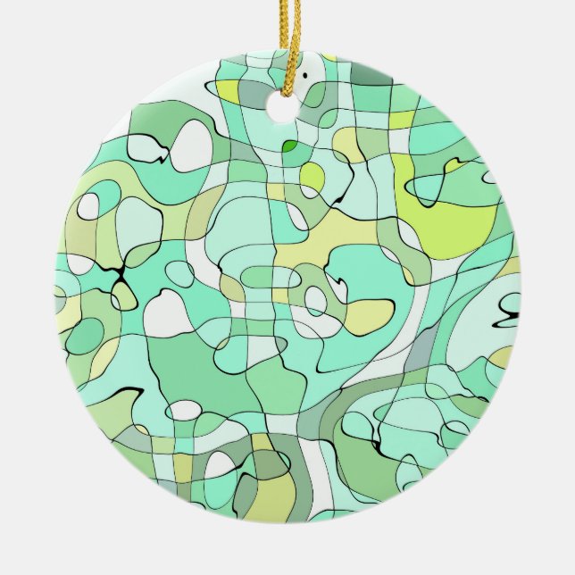 Green squiggles porcelain ornament (Front)