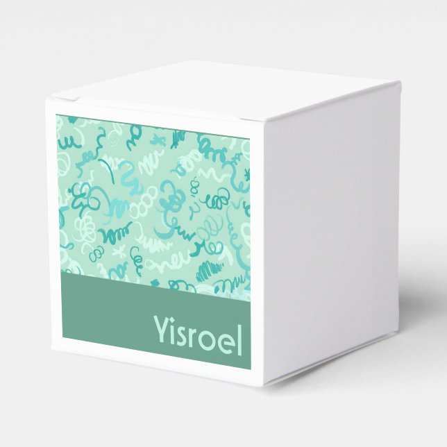 Green Squiggles upsherin favour box (Front Side)