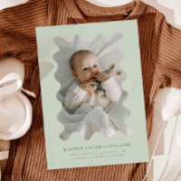 Green Squiggly Frame Birth Announcement Photo