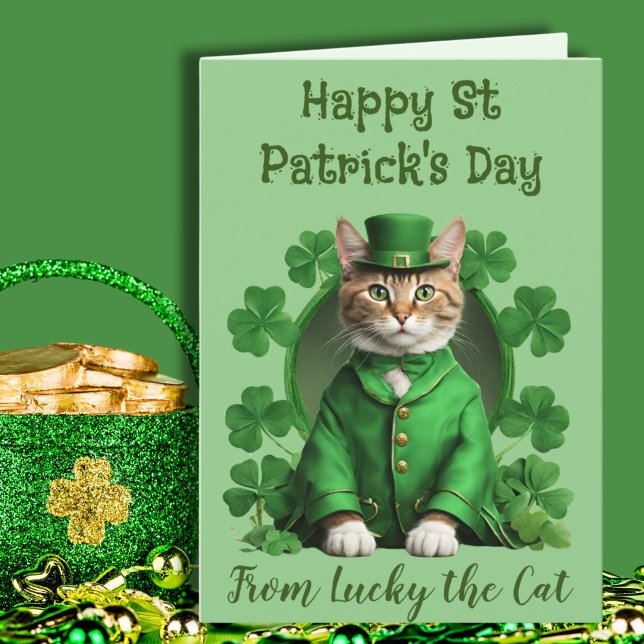 Green St Patrick's Cat Lovers Irish Kitten Holiday Card (Creator Uploaded)