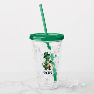 Green St Patrick's day dinosaur Acrylic Tumbler