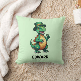 Green St Patrick's day dinosaur Cushion