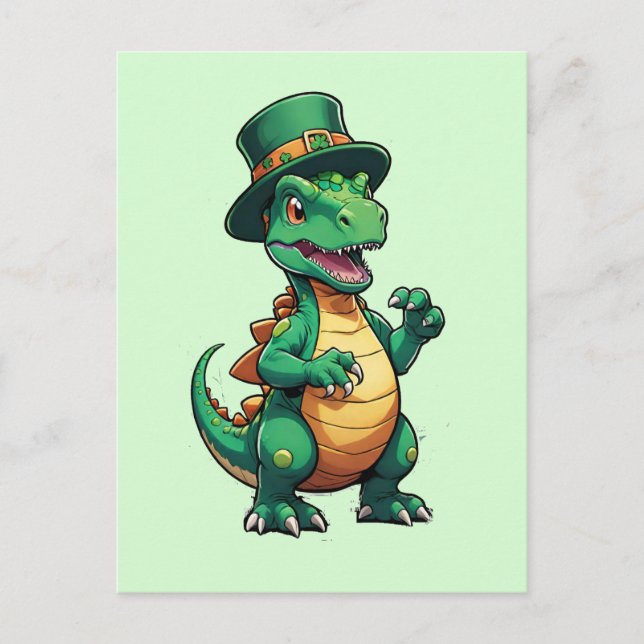Green St Patrick's day dinosaur Postcard (Front)
