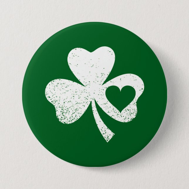 Green St Patricks Day Irish Patty's Heart Shamrock 7.5 Cm Round Badge (Front)