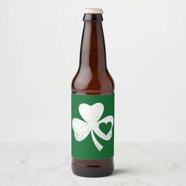 Green St Patricks Day Irish Patty's Heart Shamrock Beer Bottle Label (Front)