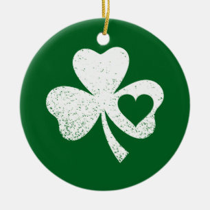 Green St Patricks Day Irish Patty's Heart Shamrock Ceramic Tree Decoration
