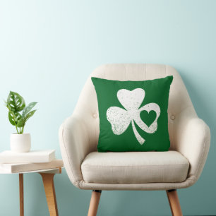 Green St Patricks Day Irish Patty's Heart Shamrock Cushion