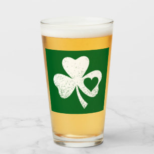 Green St Patricks Day Irish Patty's Heart Shamrock Glass