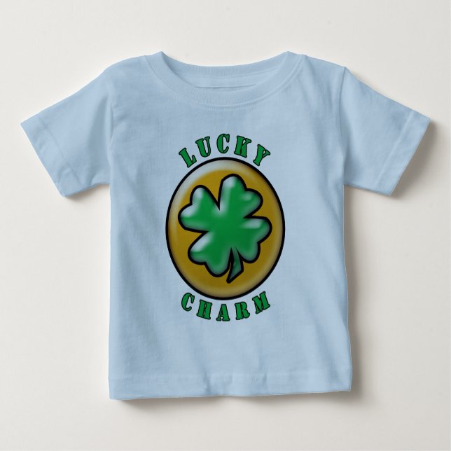 Green St. Patrick's Day Lucky Charm Clover Baby T-Shirt (Front)