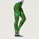 Green St Patrick's Day party leggings with hearts<br><div class="desc">Green St Patrick's Day party leggings with hearts. Cute Irish shamrock pattern with love symbols. Lucky four leaf clovers. Women's tights for St Paddy's Day. Vintage Saint Patrick's Day clothing and accessories for trendy women and girls. Irish pride design. Customisable colour. Make your own pants. Fun outfit or leprechaun costume...</div>