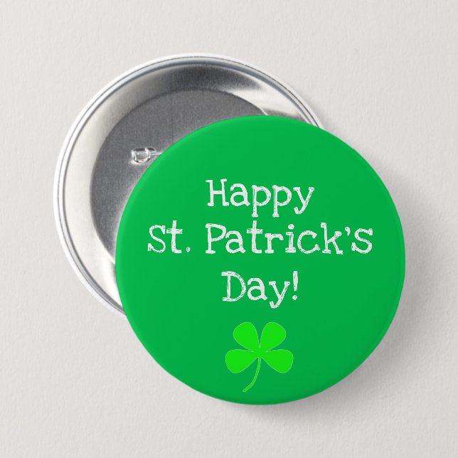 Green St. Patricks Day Shamrock Irish Button (Front & Back)