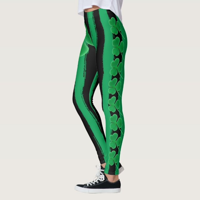 Green St Patrick's Day | Shamrocks Irish Clovers Leggings (Left)