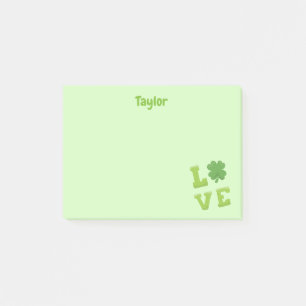 Green St. Patrick's Love block lettering Post-it Notes